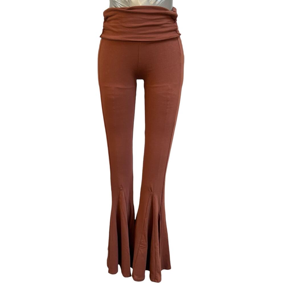 Current Mood Rust Brown Foldover Flare Pants XXS NWT 95% Cotton